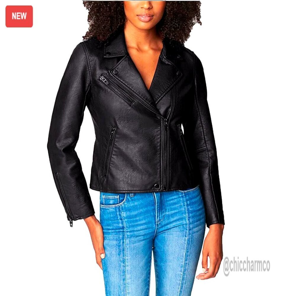 Semi Fitted Vegan Leather Motorcycle Jacket, XS-XL, Lightweight Biker Style